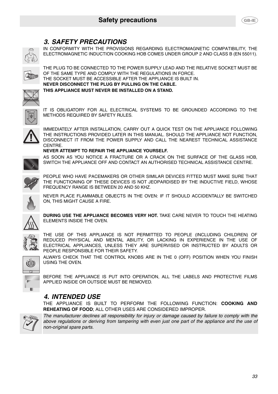 Safety precautions, Intended use, Safety precautions 4. intended use | Smeg CE6IMX User Manual | Page 4 / 27