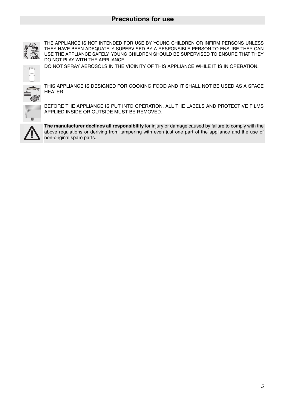 Precautions for use | Smeg C9GMXA User Manual | Page 3 / 22