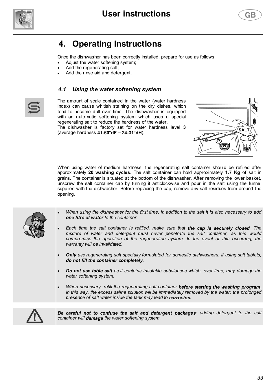 User instructions, Operating instructions | Smeg DWF66WH User Manual | Page 12 / 27