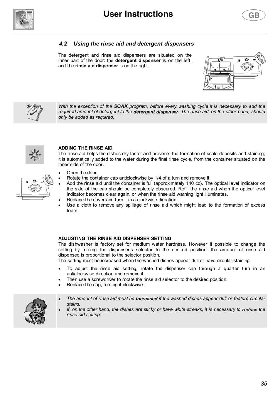 User instructions | Smeg DWF66WH User Manual | Page 14 / 27