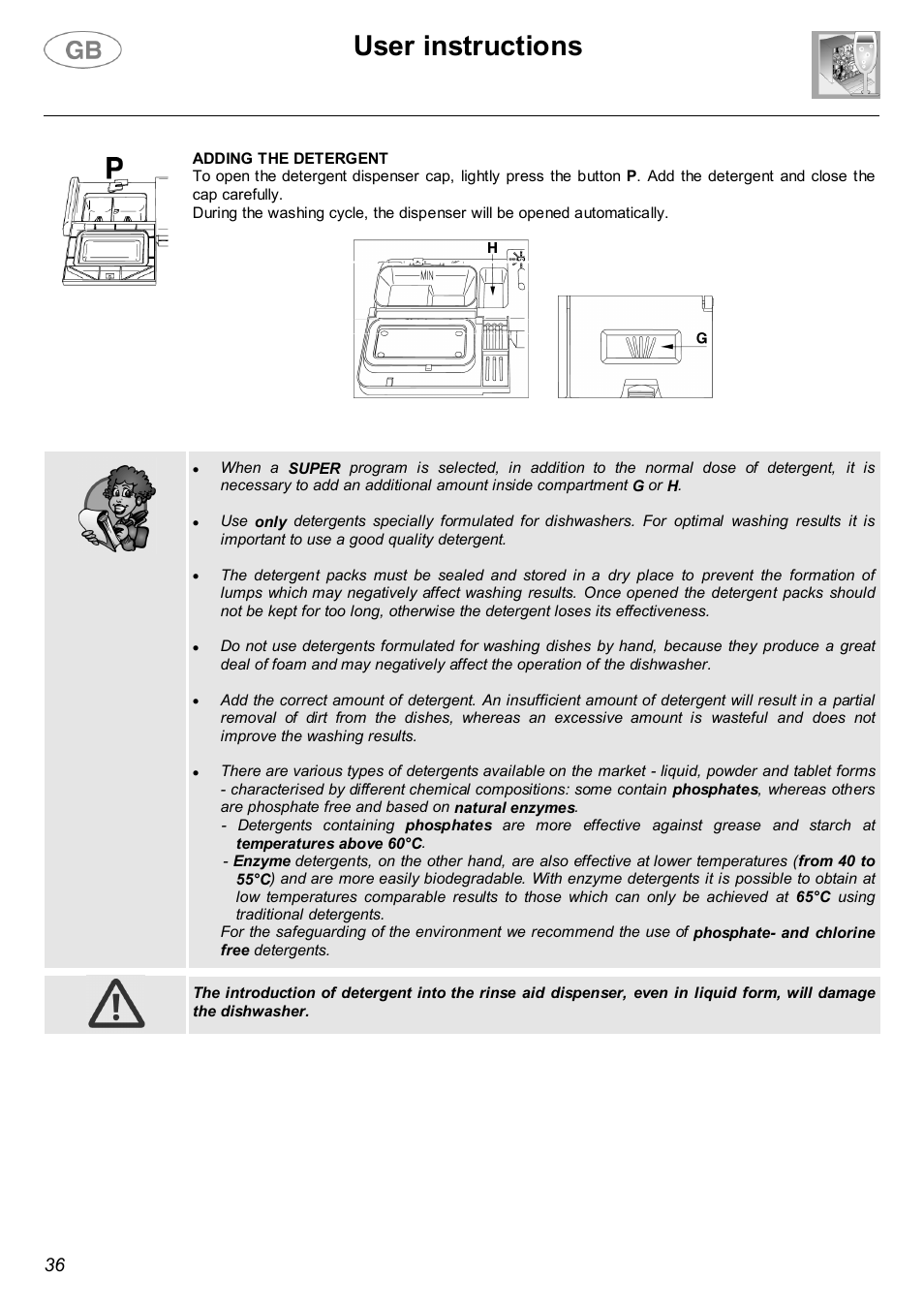 User instructions | Smeg DWF66WH User Manual | Page 15 / 27