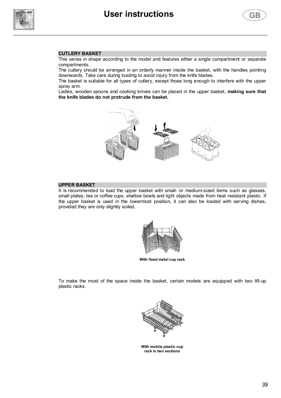 User instructions | Smeg DWF66WH User Manual | Page 18 / 27
