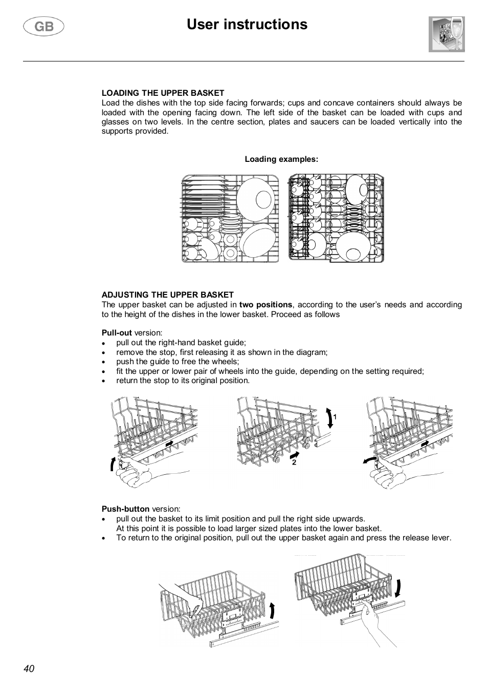 User instructions | Smeg DWF66WH User Manual | Page 19 / 27