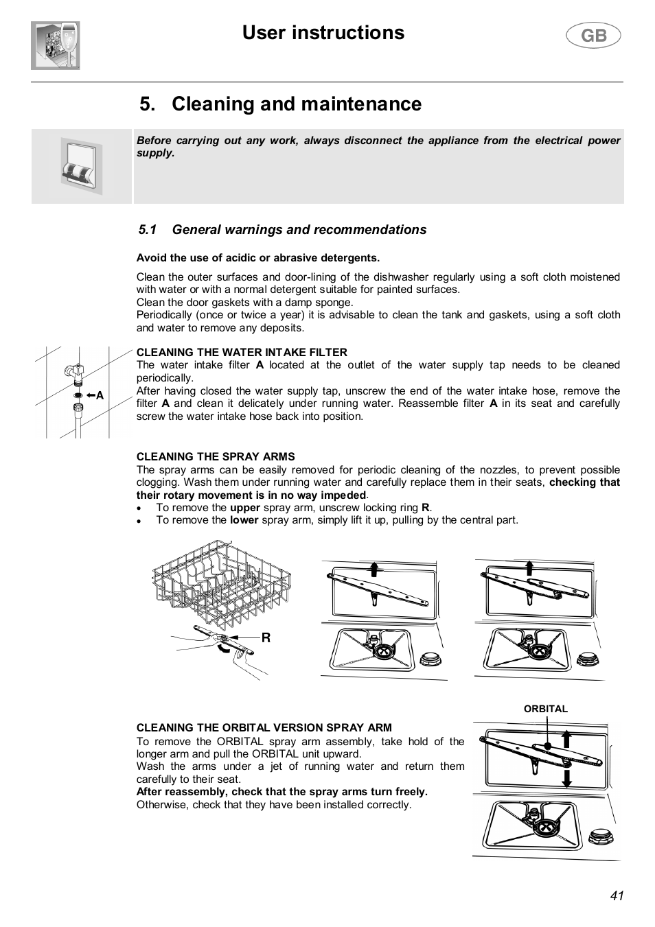 User instructions, Cleaning and maintenance | Smeg DWF66WH User Manual | Page 20 / 27