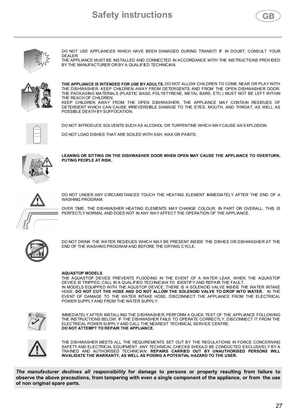 Safety instructions | Smeg DWF66WH User Manual | Page 4 / 27