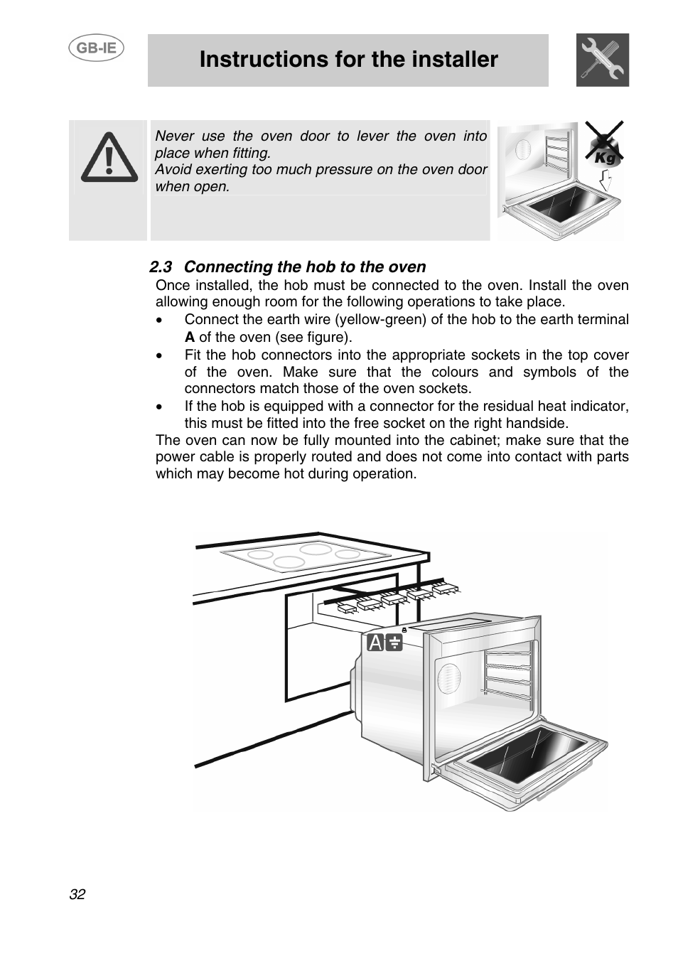 3 connecting the hob to the oven, Instructions for the installer | Smeg AP320X User Manual | Page 7 / 23