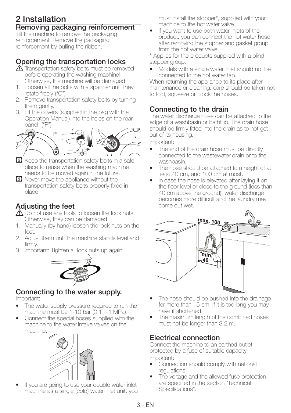 2 installation | Smeg LAVATRICE LBS108F User Manual | Page 3 / 12