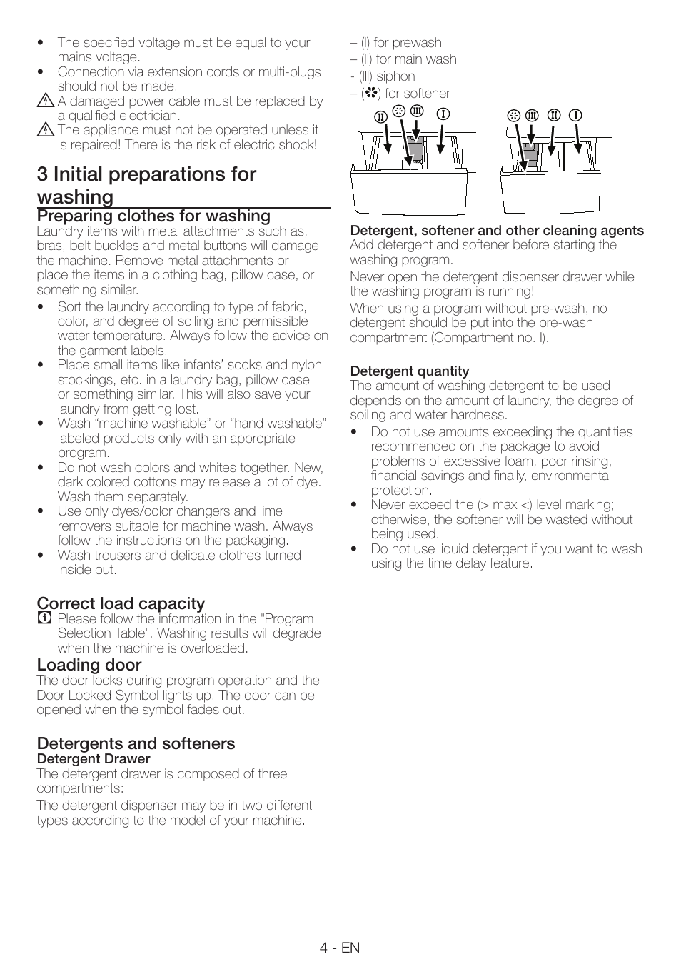 3 initial preparations for washing | Smeg LAVATRICE LBS108F User Manual | Page 4 / 12
