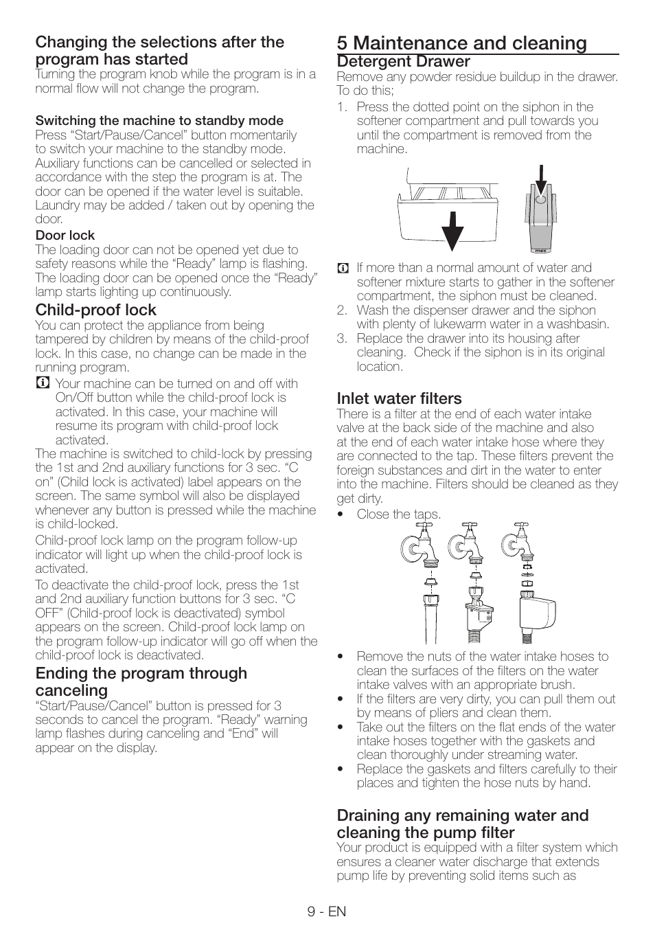 5 maintenance and cleaning | Smeg LAVATRICE LBS108F User Manual | Page 9 / 12