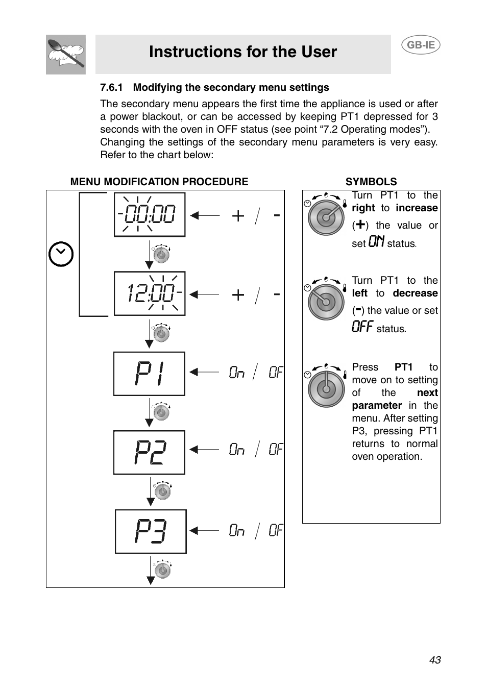1 modifying the secondary menu settings, Instructions for the user | Smeg SCP108SG User Manual | Page 13 / 28
