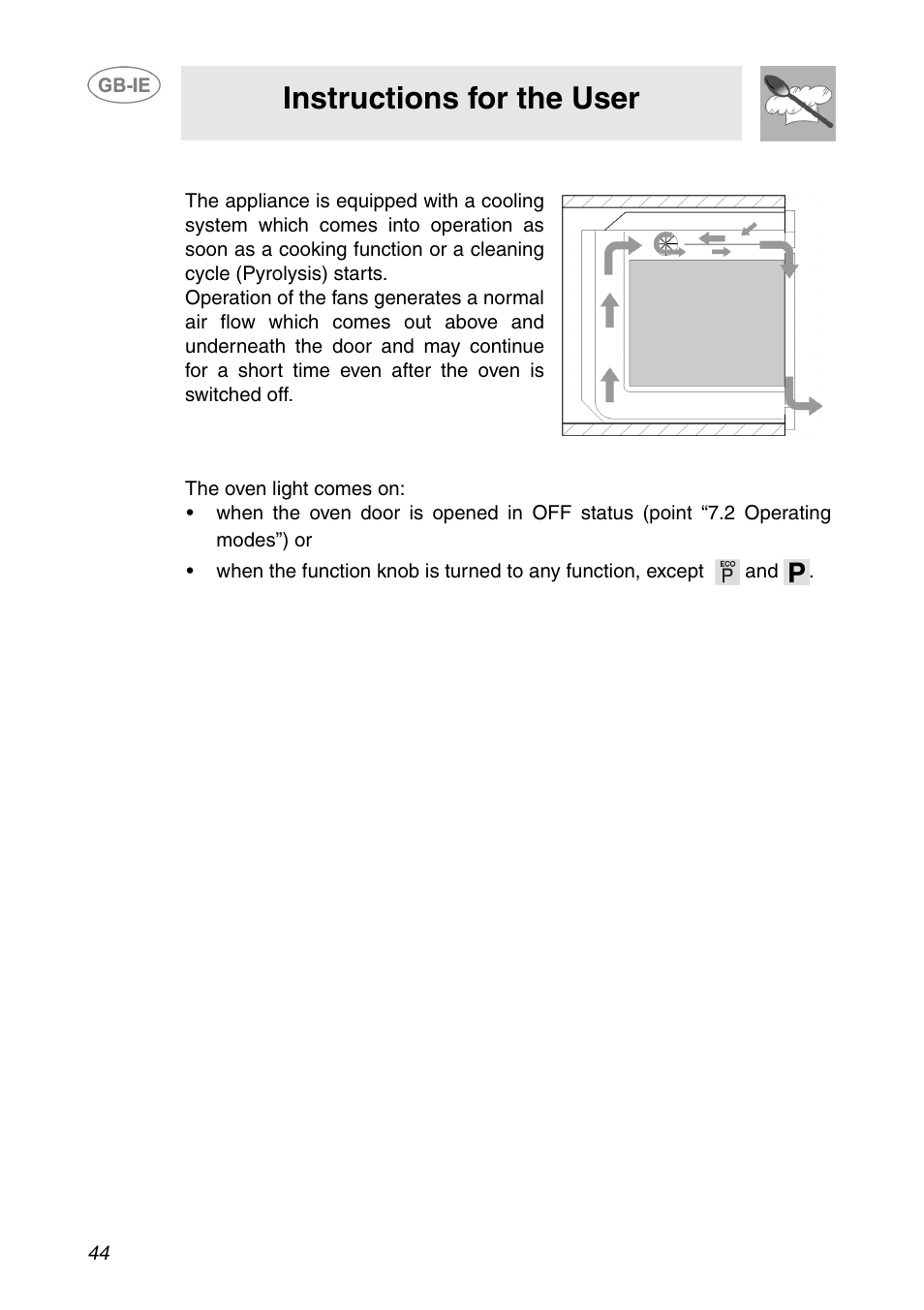7 cooling fan system, 8 inside light, Instructions for the user | Smeg SCP108SG User Manual | Page 14 / 28