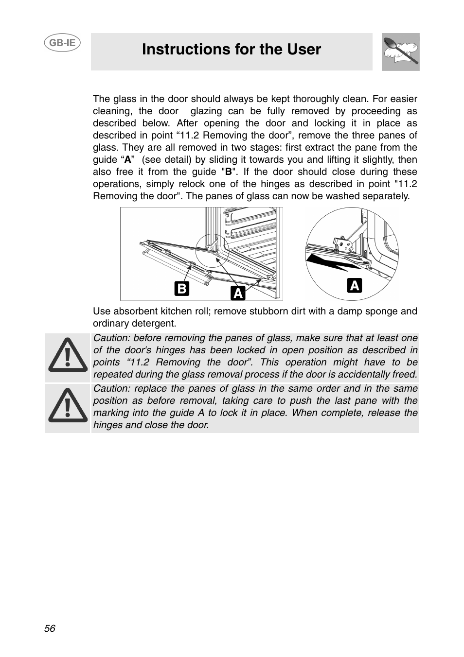 4 removing the inside glass with the door cold, Instructions for the user | Smeg SCP108SG User Manual | Page 26 / 28