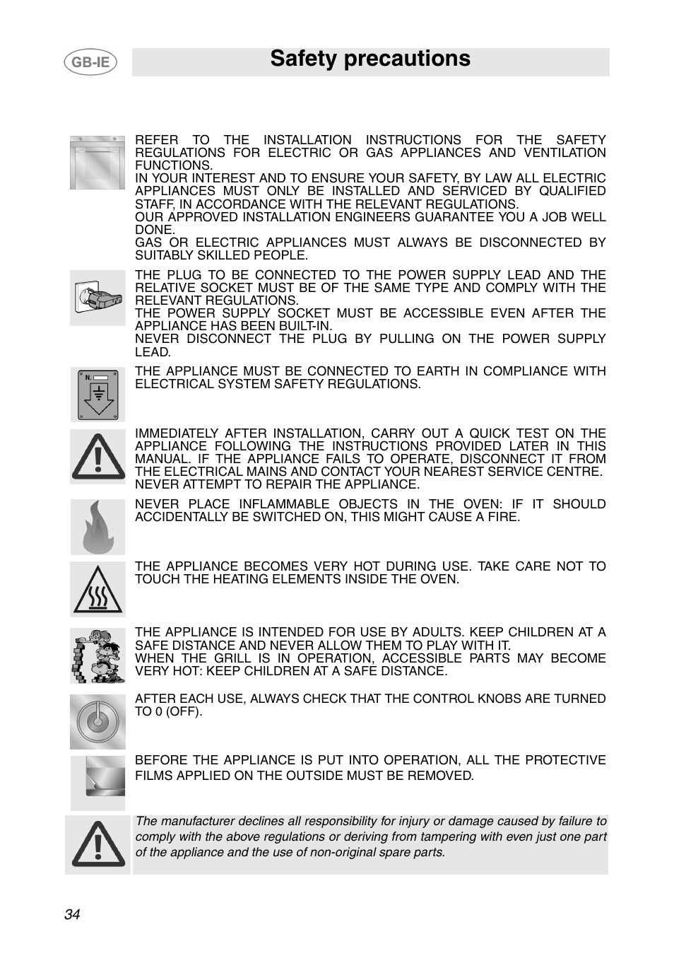 Safety precautions | Smeg SCP108SG User Manual | Page 4 / 28