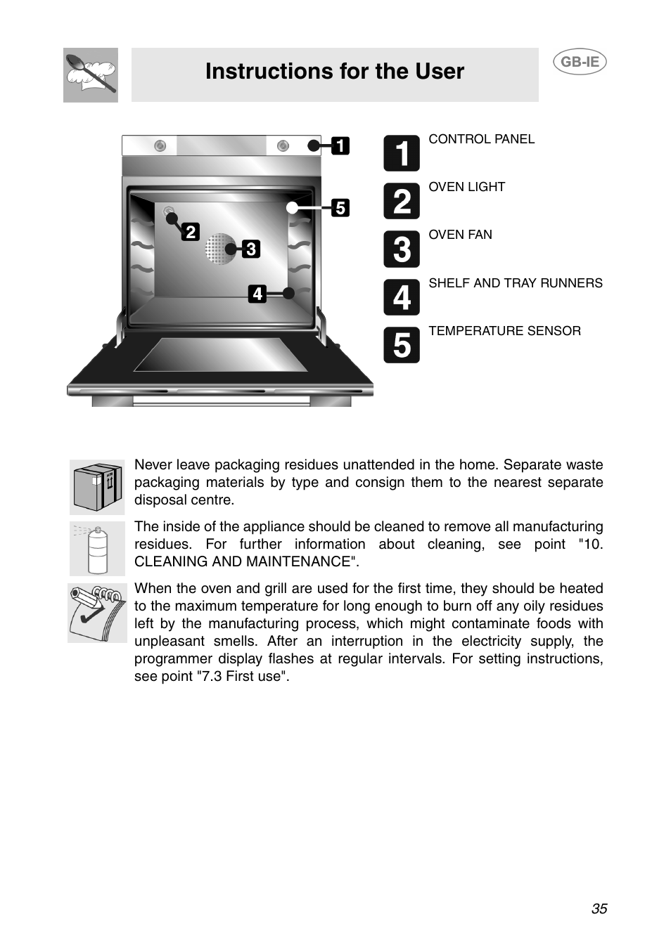 Get to know your oven, Before installation, Instructions for the user | Get to know your oven 5. before installation | Smeg SCP108SG User Manual | Page 5 / 28