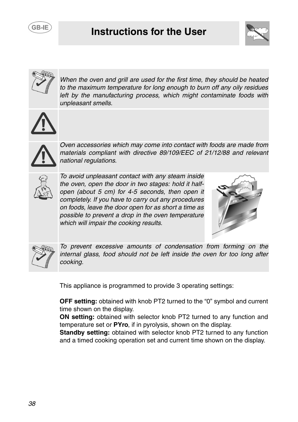 Using the oven, 1 precautions and general advice, 2 operating modes | Instructions for the user | Smeg SCP108SG User Manual | Page 8 / 28