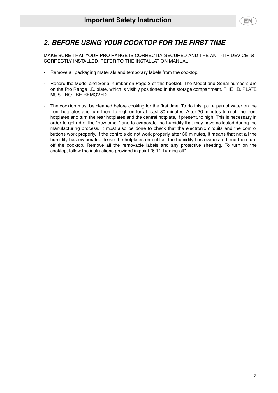 Before using your cooktop for the first time, Important safety instruction | Smeg S2772TCU User Manual | Page 5 / 13