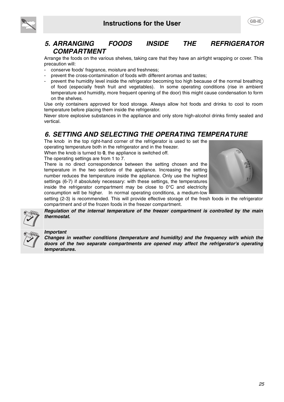 Setting and selecting the operating temperature, Instructions for the user | Smeg FAB28LO User Manual | Page 7 / 16