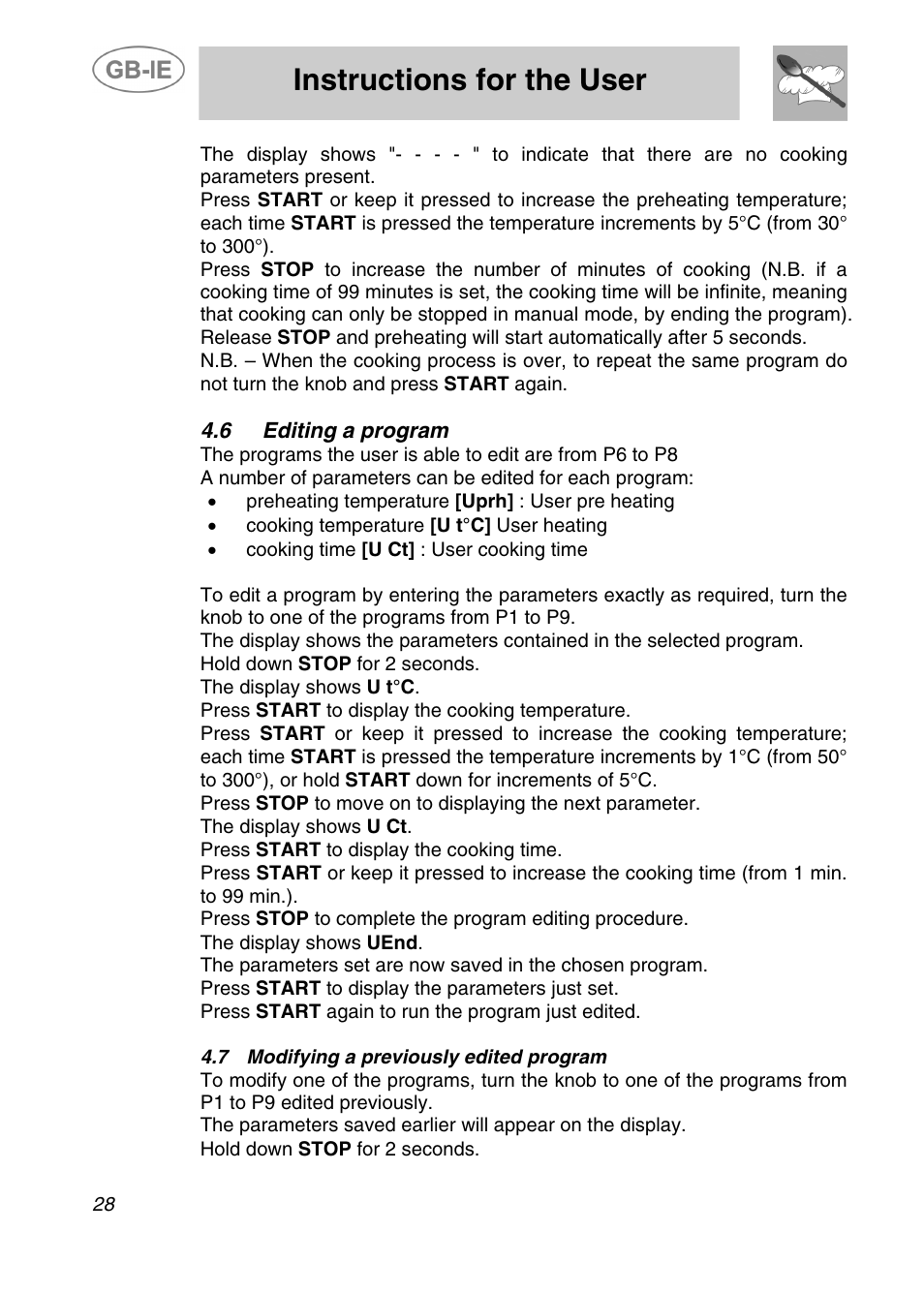 Instructions for the user | Smeg ALFA41XEN User Manual | Page 10 / 16