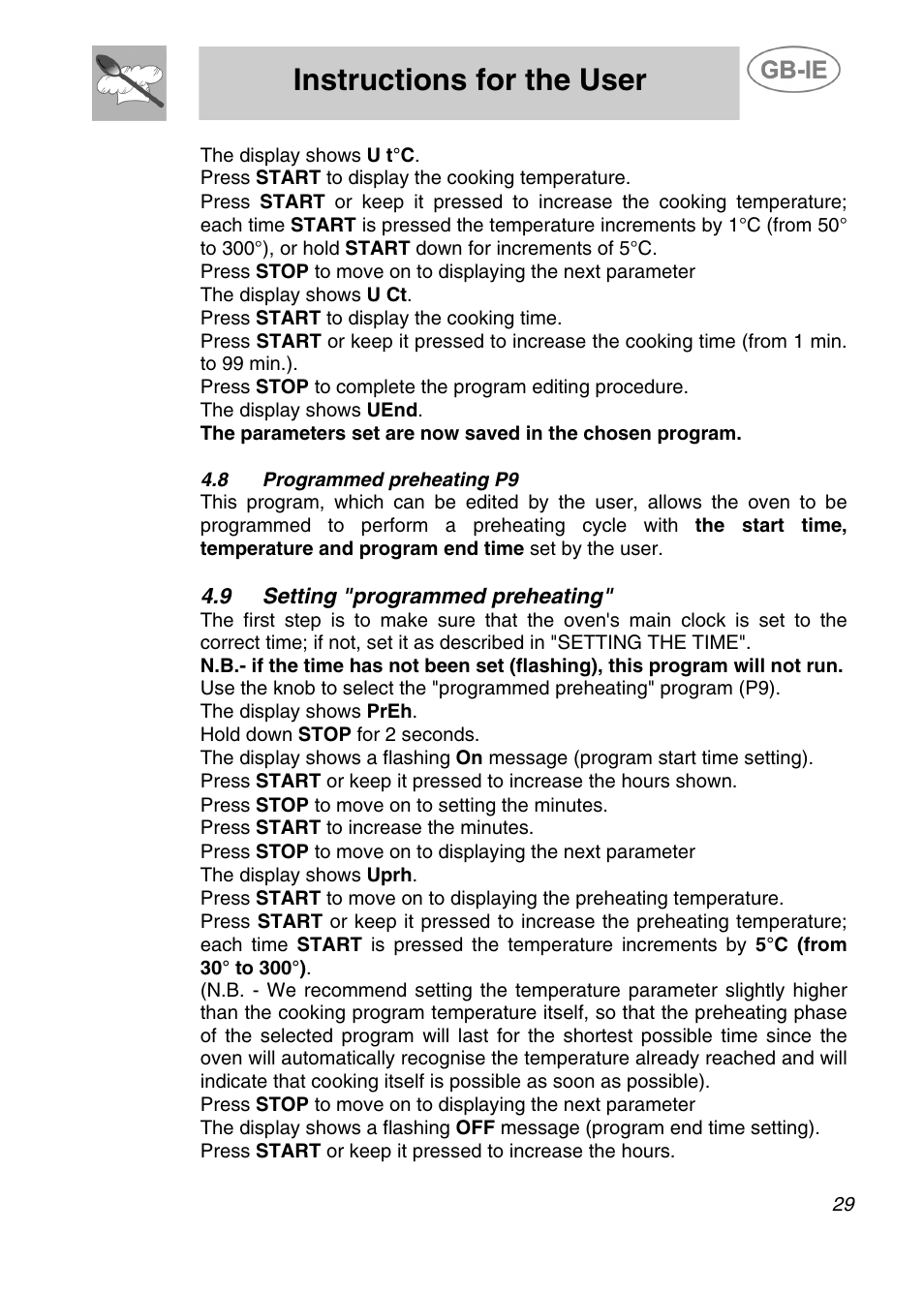 Instructions for the user | Smeg ALFA41XEN User Manual | Page 11 / 16