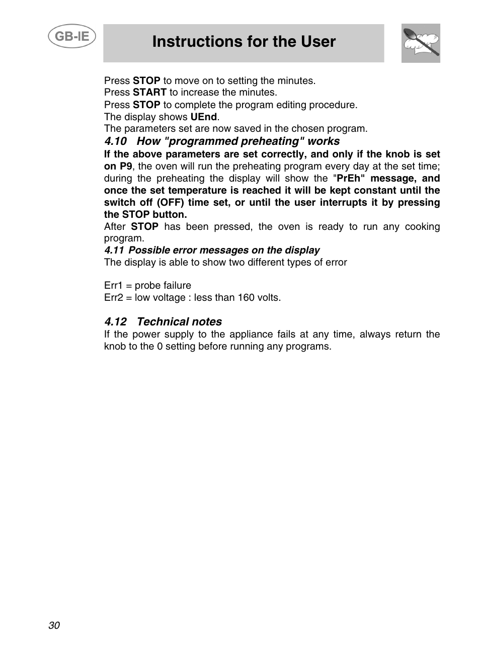 Instructions for the user | Smeg ALFA41XEN User Manual | Page 12 / 16