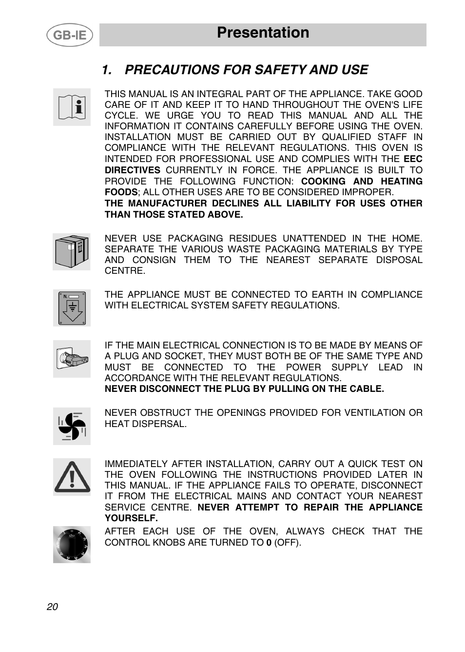 Presentation, Precautions for safety and use | Smeg ALFA41XEN User Manual | Page 2 / 16