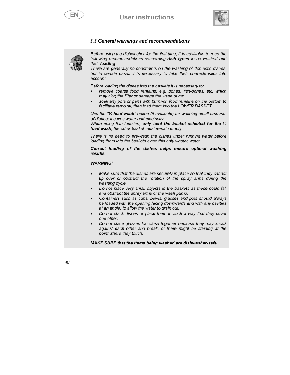 User instructions | Smeg SDCY66X1 User Manual | Page 23 / 34