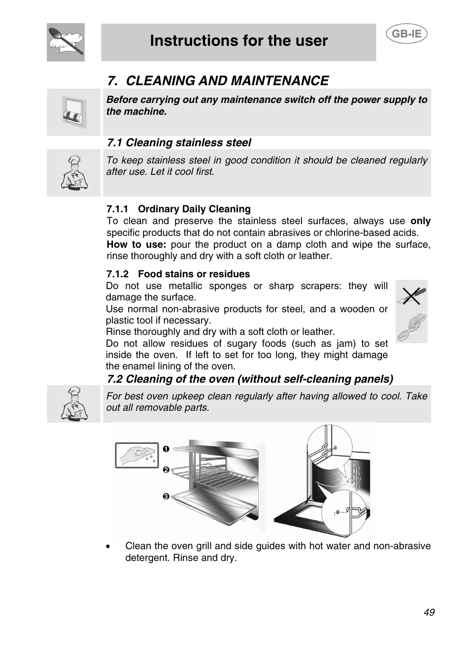 Instructions for the user, Cleaning and maintenance, 1 cleaning stainless steel | Smeg 910TB000 User Manual | Page 22 / 25