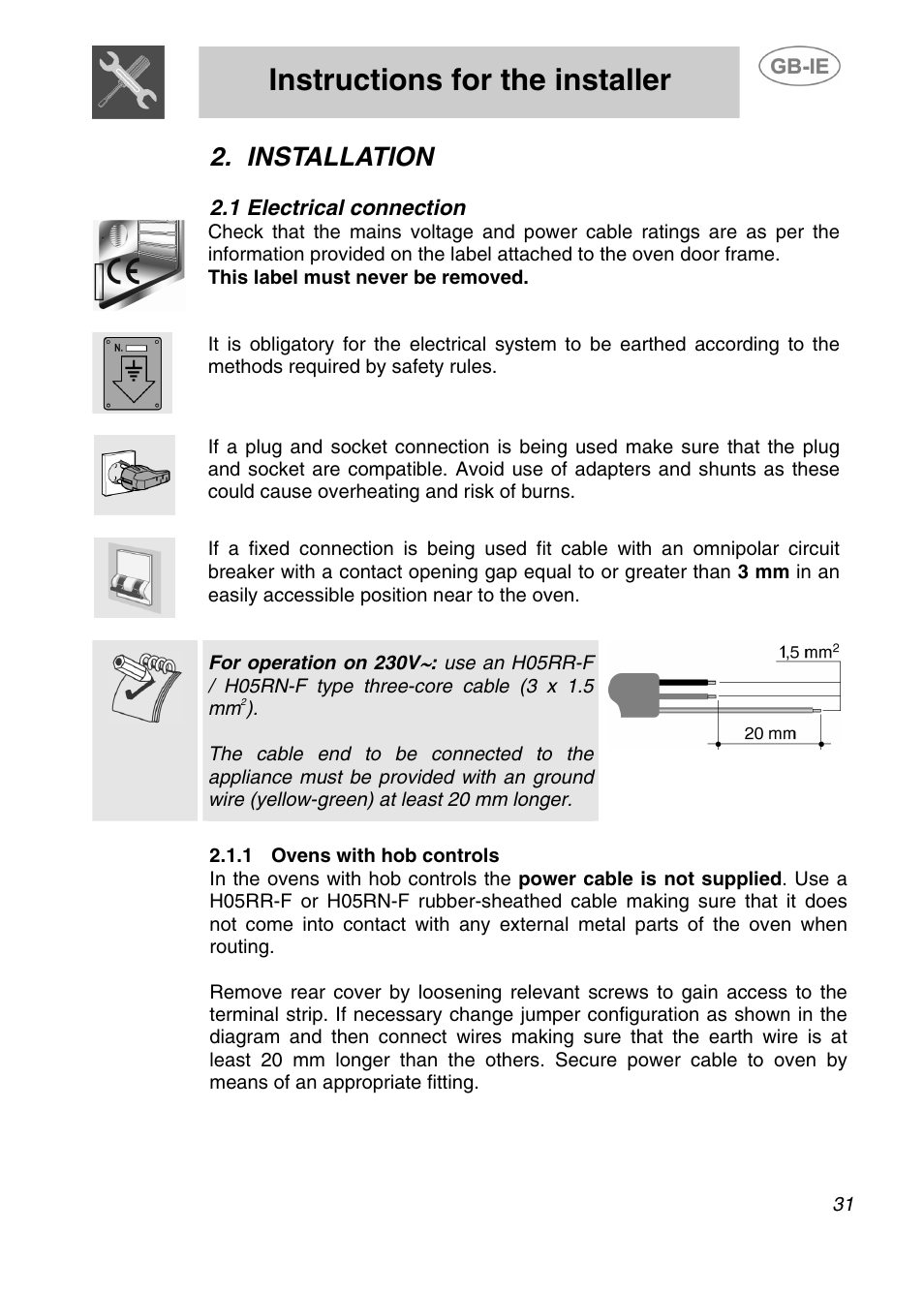 Instructions for the installer, Installation | Smeg 910TB000 User Manual | Page 4 / 25