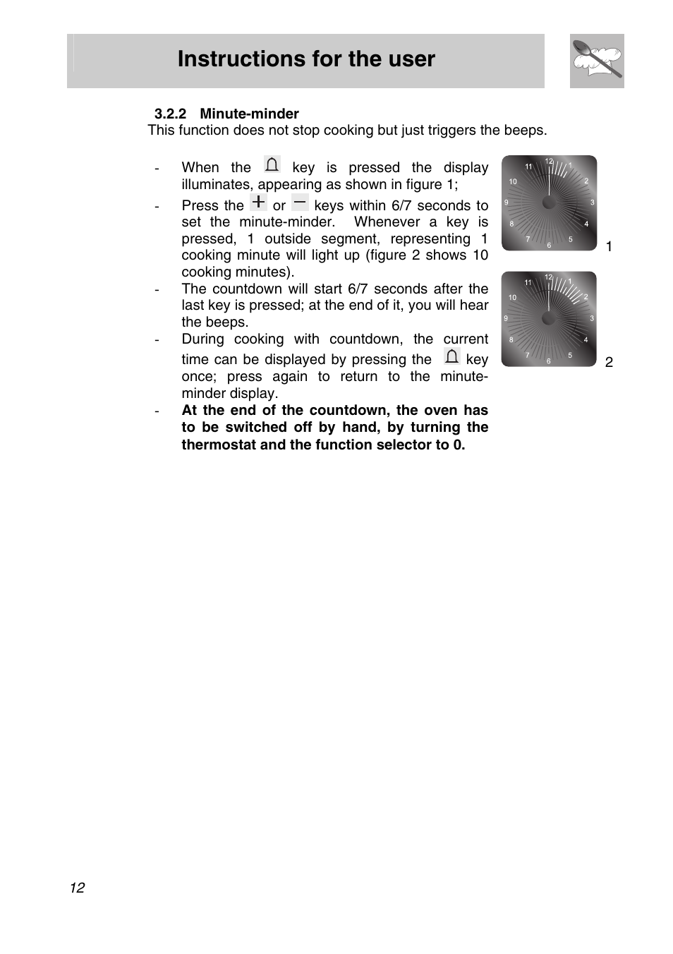 Minute-minder, Instructions for the user | Smeg SA705X-7 User Manual | Page 10 / 28