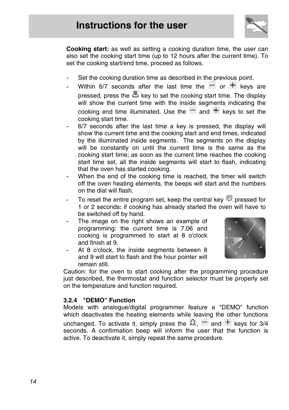 4 "demo" function, Instructions for the user | Smeg SA705X-7 User Manual | Page 12 / 28