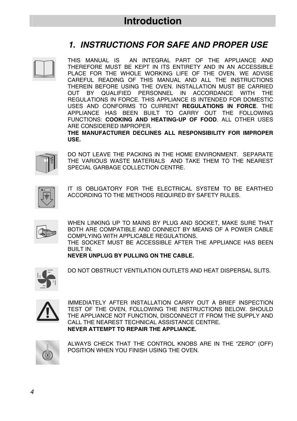 Instructions for safe and proper use, Introduction | Smeg SA705X-7 User Manual | Page 2 / 28