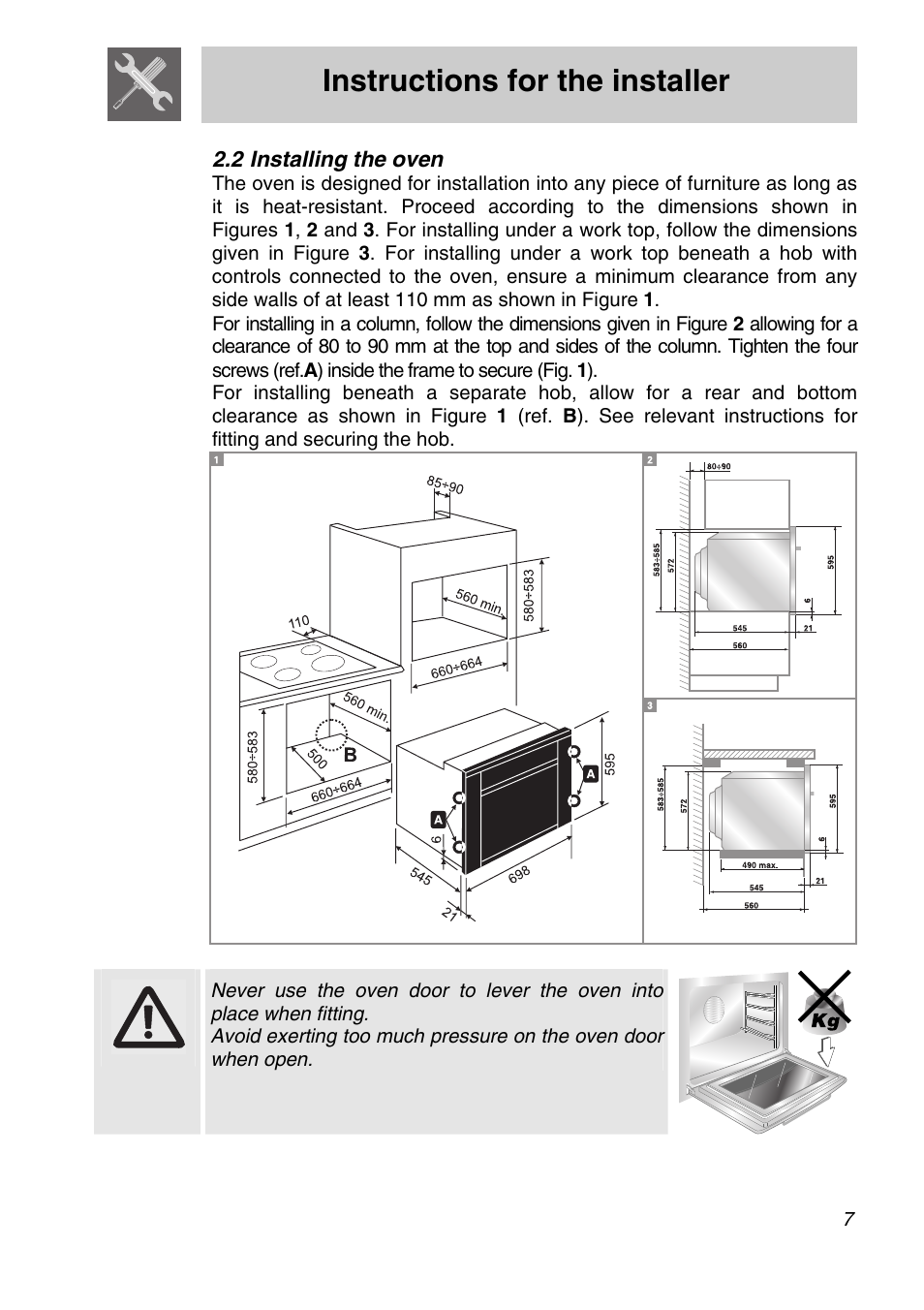 2 installing the oven, Instructions for the installer | Smeg SA705X-7 User Manual | Page 5 / 28