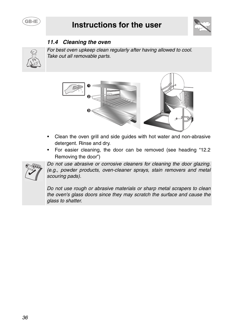 4 cleaning the oven, Instructions for the user | Smeg SC321N User Manual | Page 14 / 20