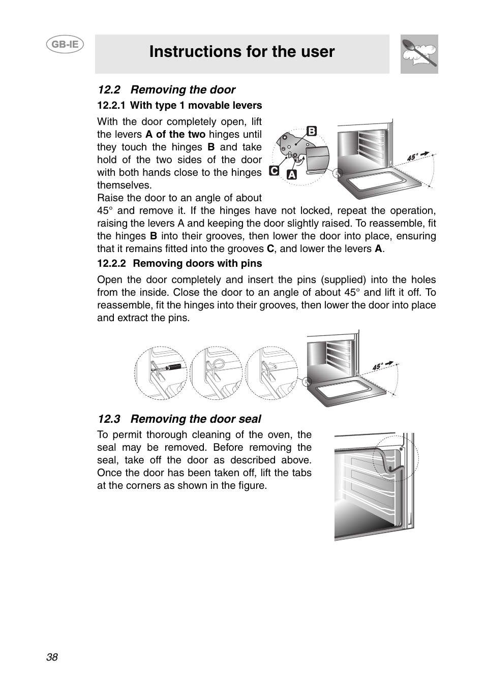 2 removing the door, 3 removing the door seal, Instructions for the user | Smeg SC321N User Manual | Page 16 / 20