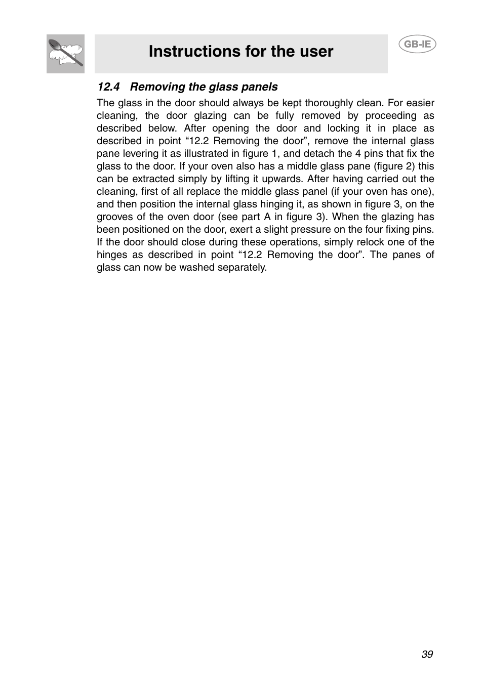 4 removing the glass panels, Instructions for the user | Smeg SC321N User Manual | Page 17 / 20