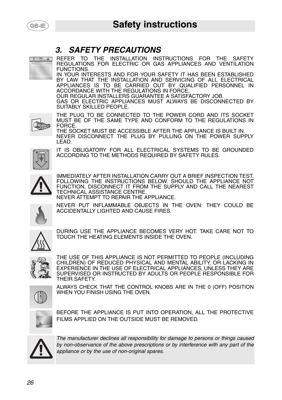 Safety precautions, Safety instructions | Smeg SC321N User Manual | Page 4 / 20