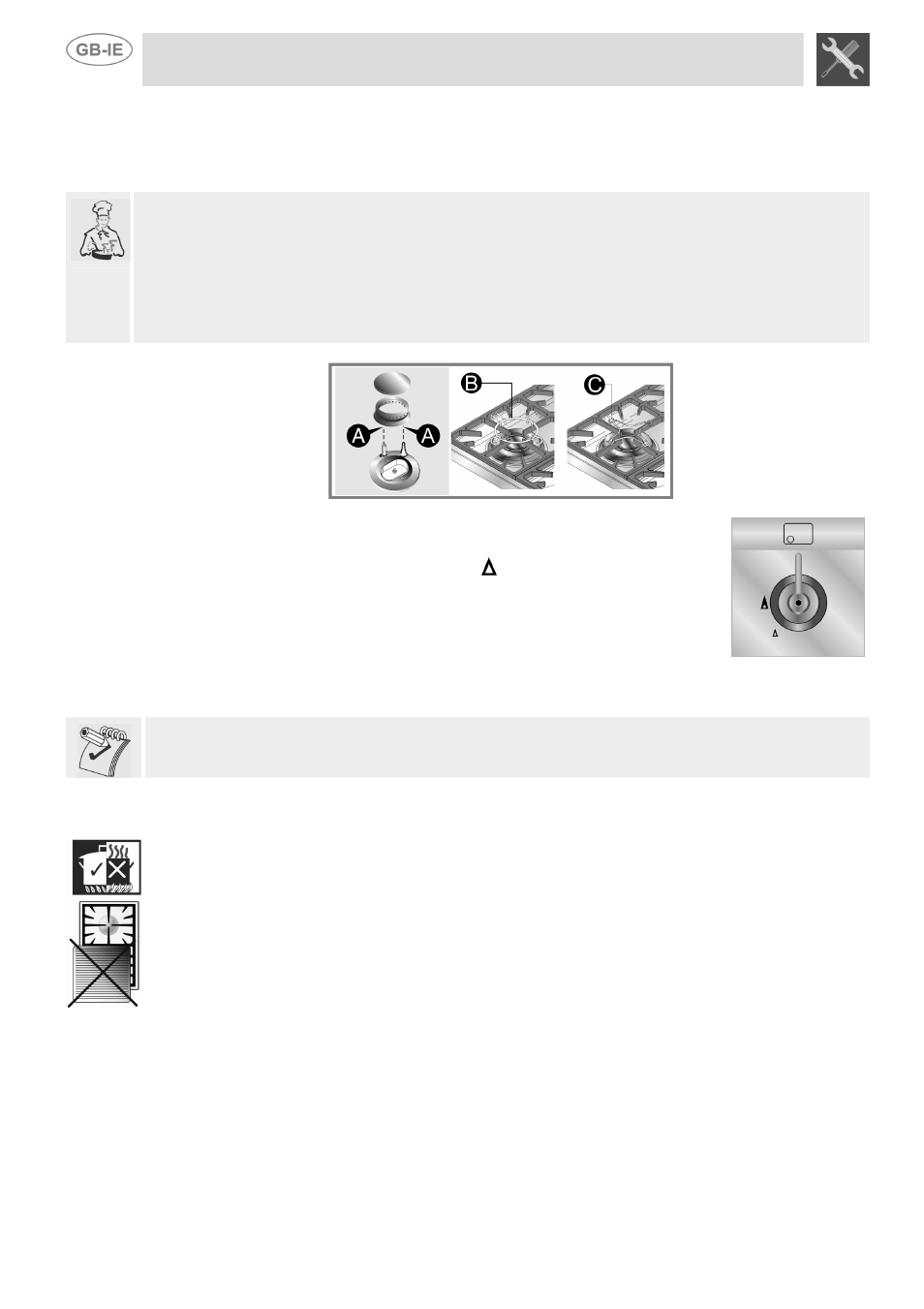 Use of the hob, Lighting of the hob burners, Practical advice for using the hob burners | Instructions for the installer, 1 lighting of the hob burners, 2 practical advice for using the hob burners | Smeg SSA91MFP1 User Manual | Page 14 / 24