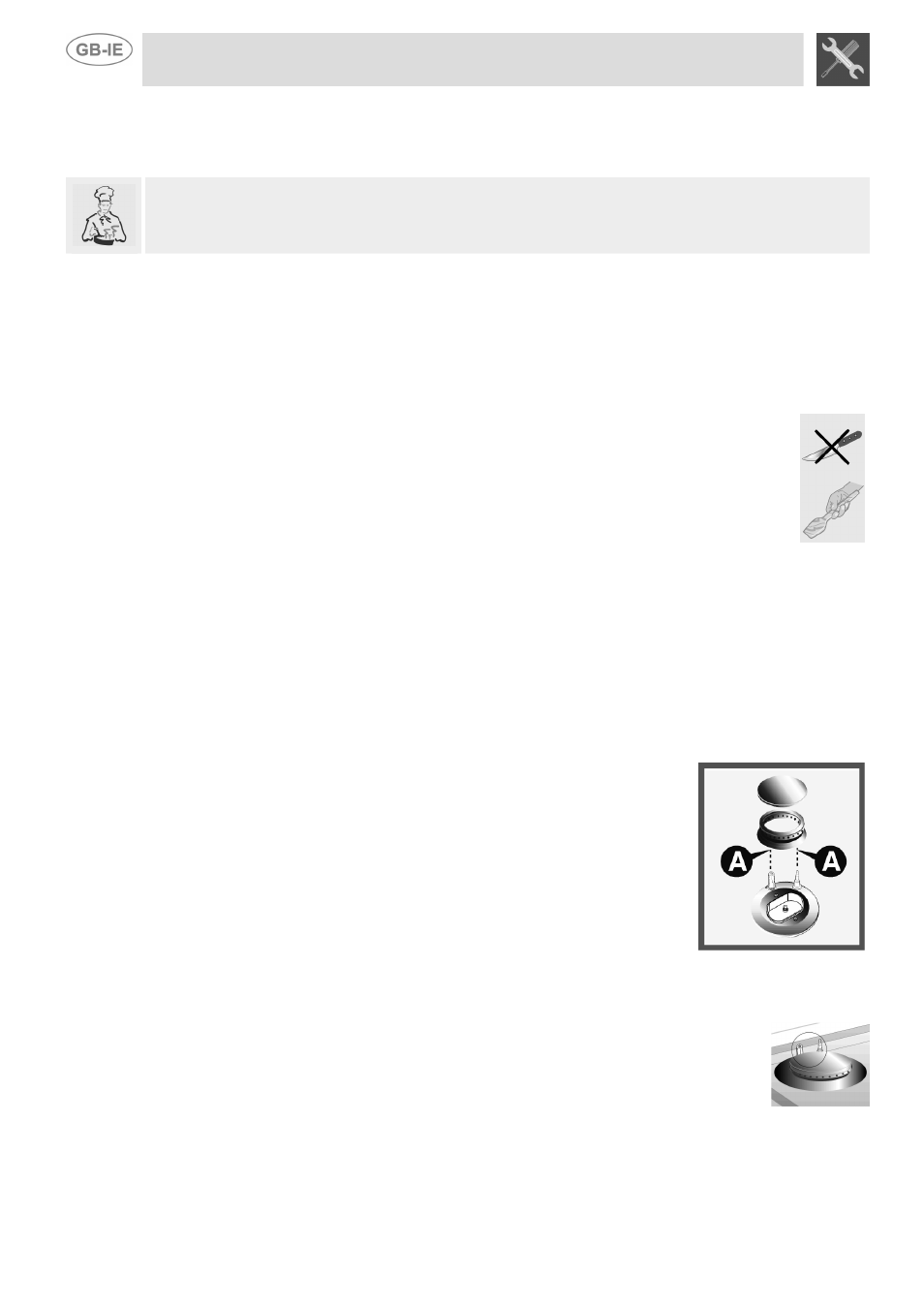 Cleaning and maintenance, Cleaning stainless steel and enamelled versions, Ordinary daily cleaning | Food stains or residues, Cleaning of the hob components, Grids, Burner caps and flame cap crowns, The spark plugs and thermocouples, The burners, Instructions for the installer | Smeg SSA91MFP1 User Manual | Page 22 / 24