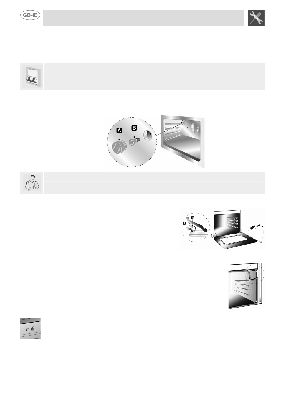 Extraordinary maintenance, Replacement of light bulb, Removing the door | Oven door seal, Lubrication of the taps, Instructions for the installer, 1 replacement of light bulb, 2 removing the door, 3 oven door seal, 4 lubrication of the taps | Smeg SSA91MFP1 User Manual | Page 24 / 24