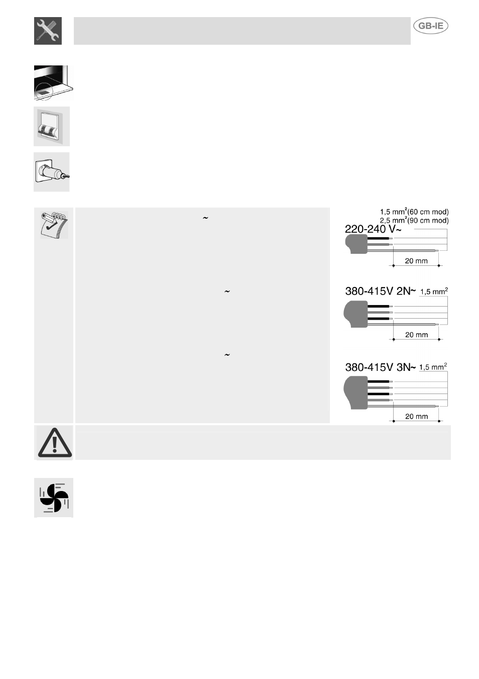 Electrical connection, Ventilation requirements, Instructions for the installer | 1 electrical connection, 2 ventilation requirements | Smeg SSA91MFP1 User Manual | Page 5 / 24