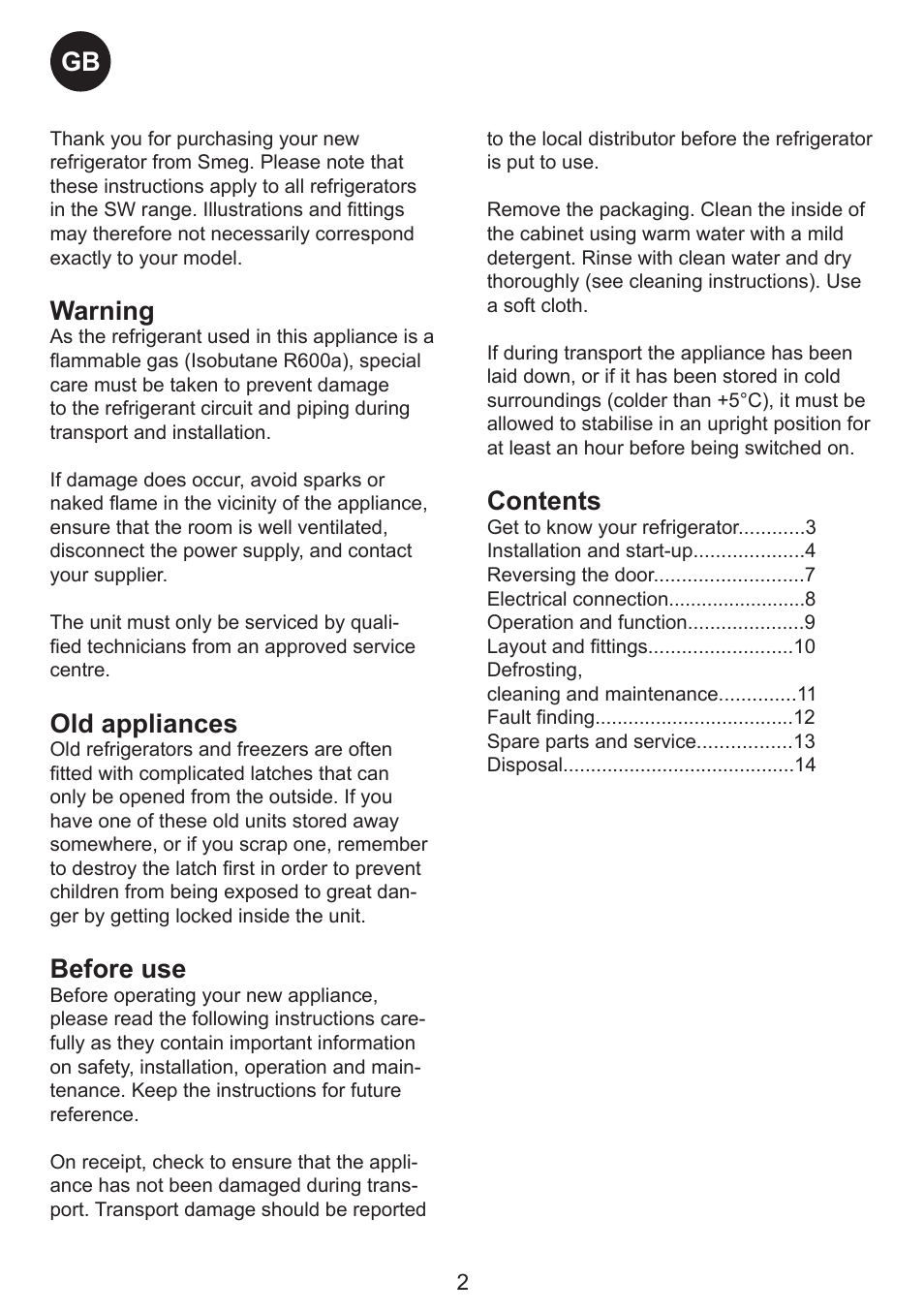 Smeg SW Range User Manual | Page 2 / 14