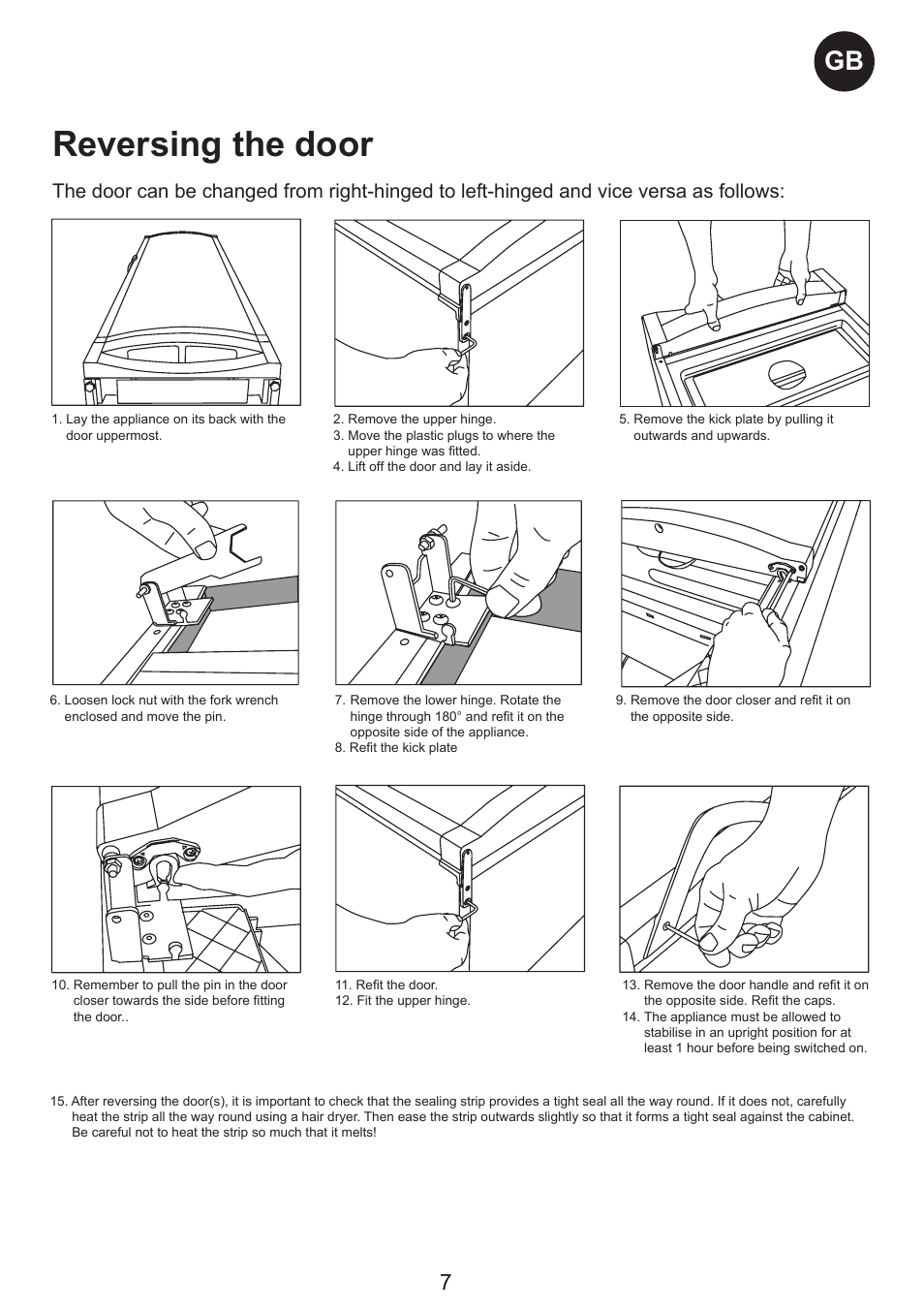 Reversing the door | Smeg SW Range User Manual | Page 7 / 14