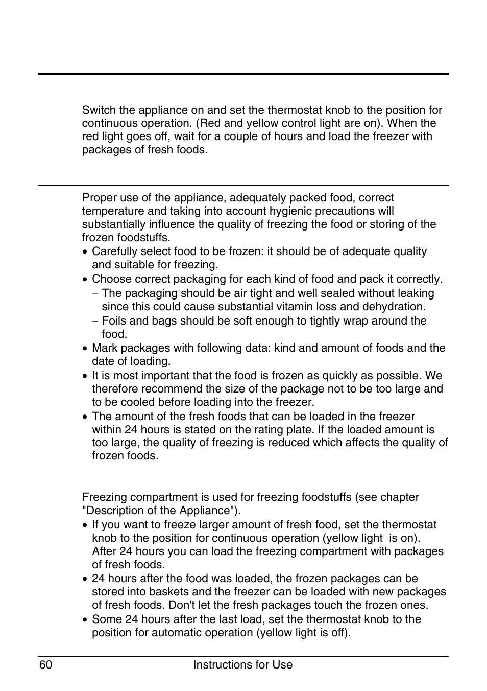 Freezing fresh foods, Switching on the empty freezer, Freezing procedure | Smeg UKVI144B User Manual | Page 10 / 15