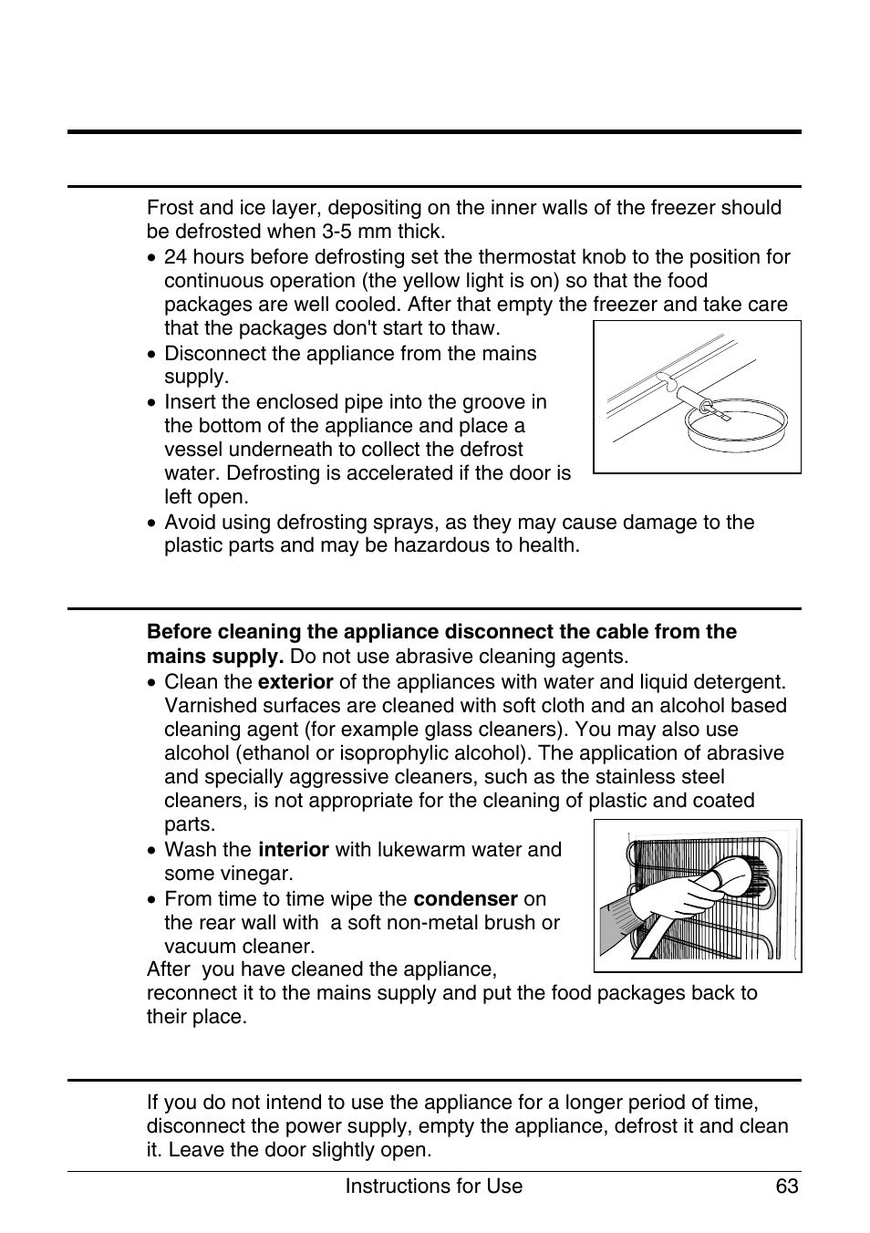 Maintenance and cleaning, Freezer defrosting, Cleaning the appliance | Switch off the appliance when not in use | Smeg UKVI144B User Manual | Page 13 / 15