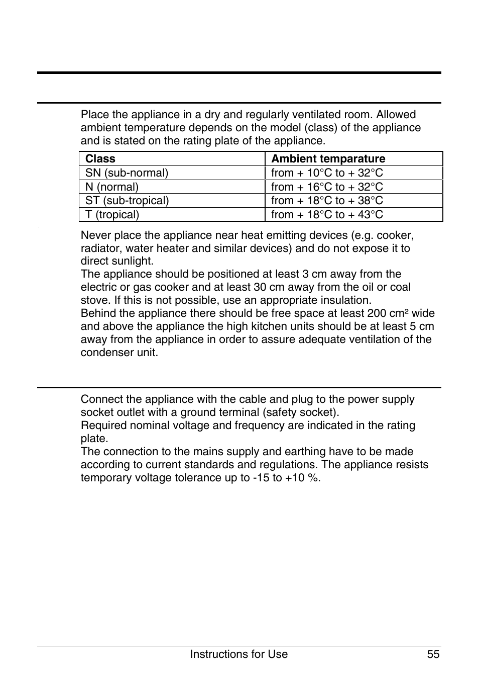 Placing and installation, Choosing the right place, Connection to power supply | Smeg UKVI144B User Manual | Page 5 / 15