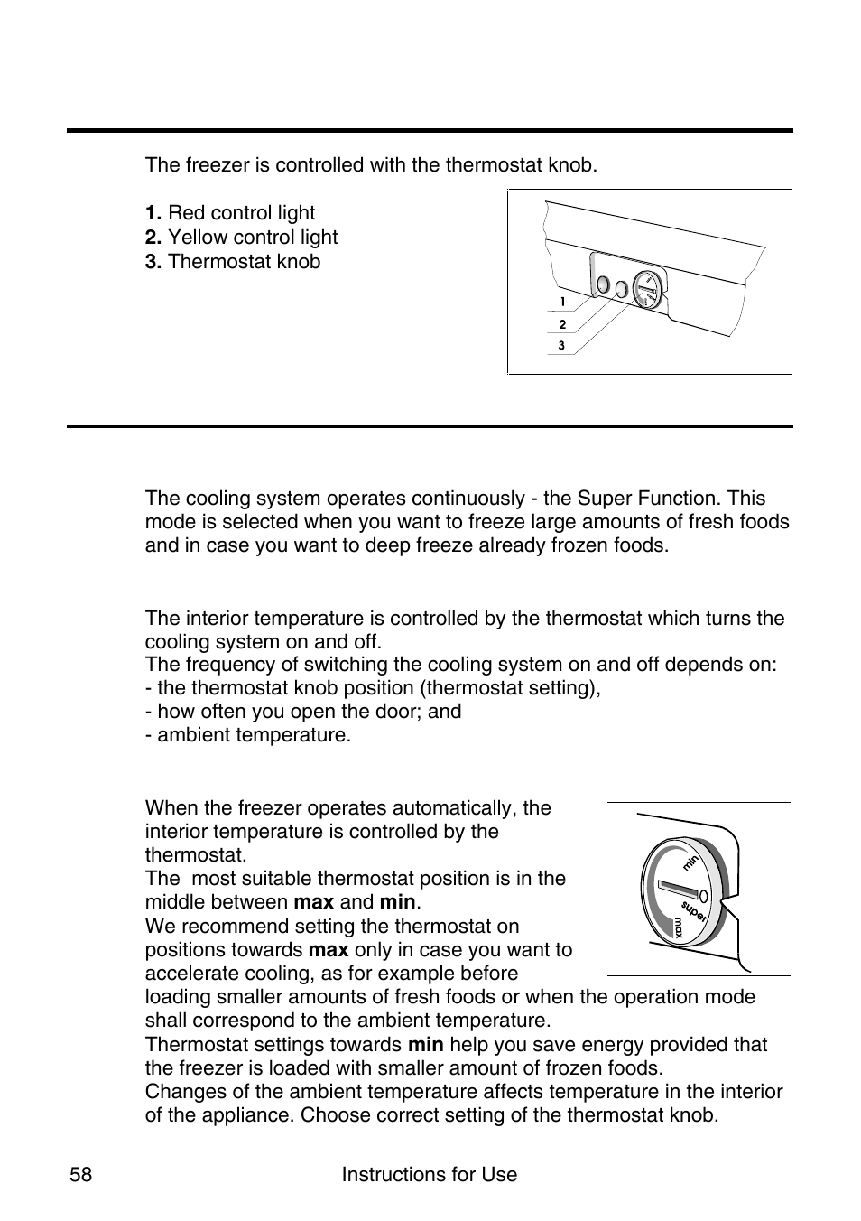 Operation control, Mode of operation, Continuous operation - the yellow light is on | Automatic operation - the yellow light is off, Temperature selection | Smeg UKVI144B User Manual | Page 8 / 15