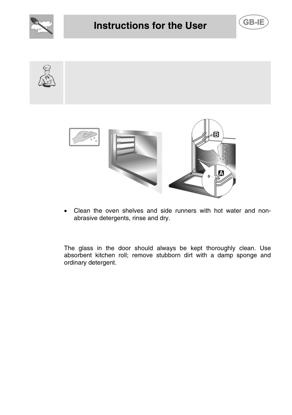 Cleaning the inside of the oven, 3 door glazing, Instructions for the user | 2 cleaning the inside of the oven | Smeg ALFA41VEK User Manual | Page 15 / 18