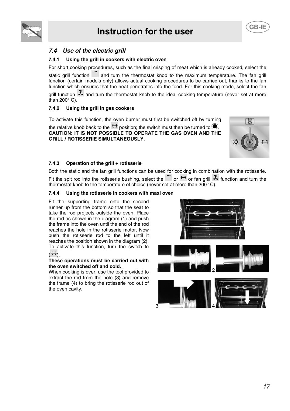 Instruction for the user, 4 use of the electric grill | Smeg SCB80GX User Manual | Page 15 / 24