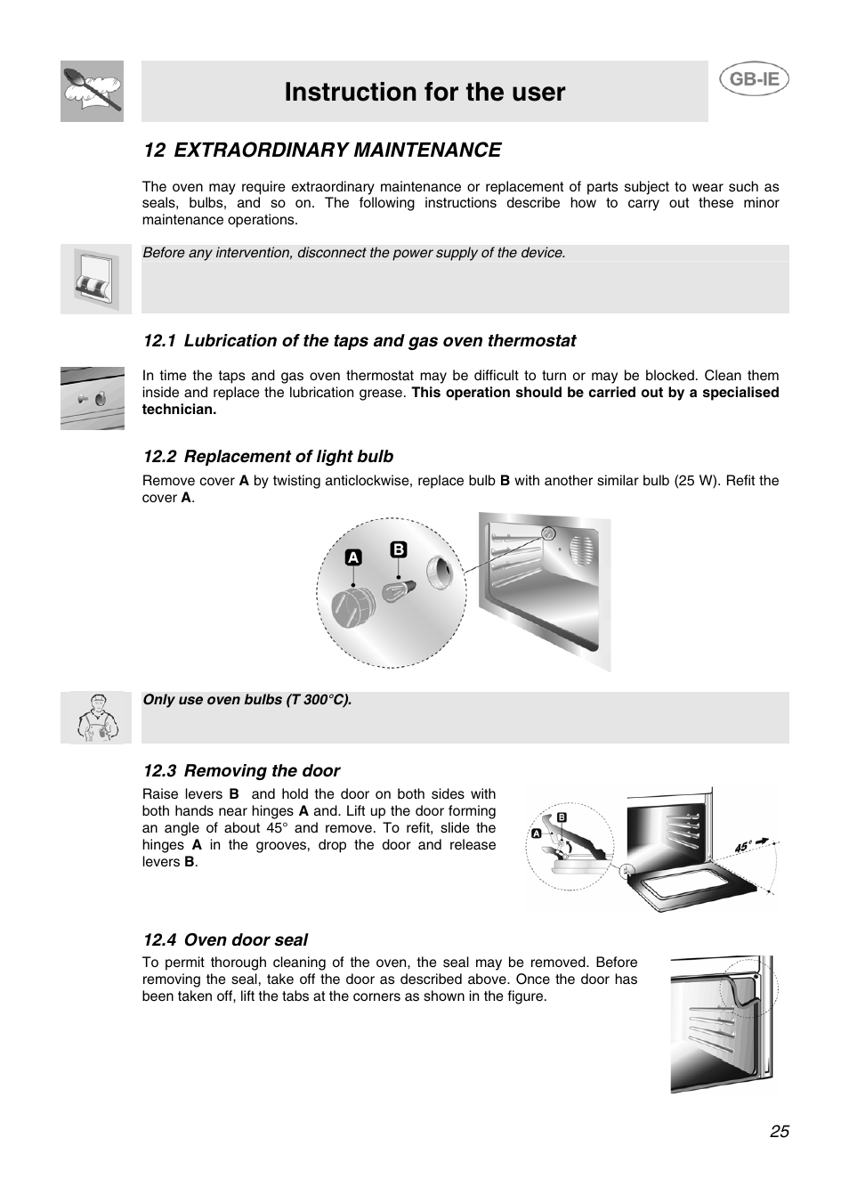 Instruction for the user, 12 extraordinary maintenance | Smeg SCB80GX User Manual | Page 23 / 24