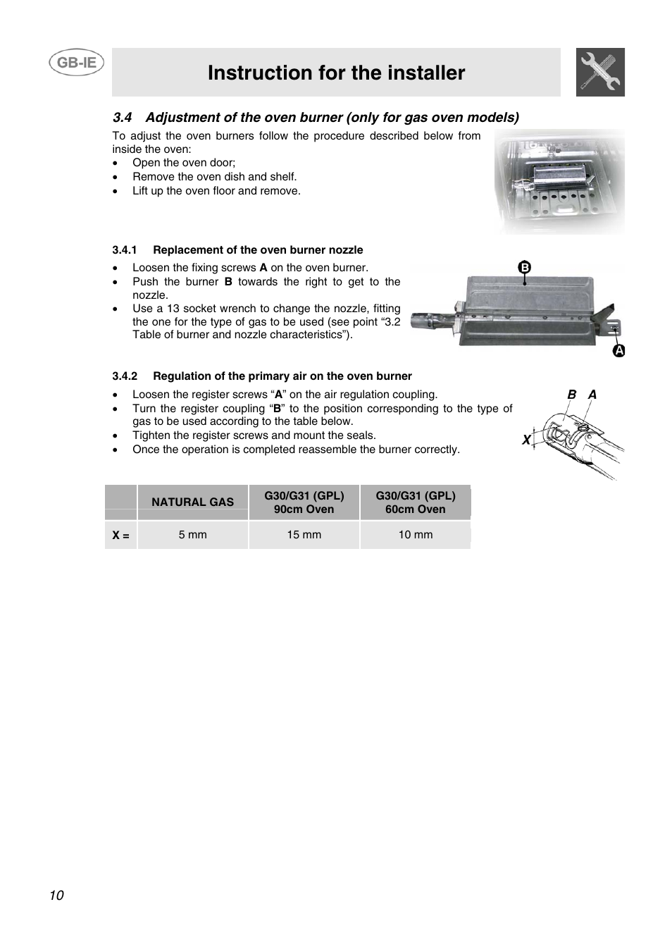 Instruction for the installer | Smeg SCB80GX User Manual | Page 8 / 24